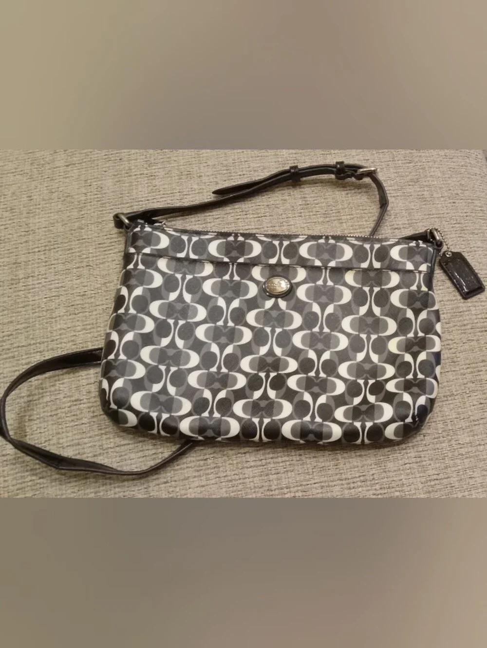 Coach Black and White Signature Crossbody Pouch